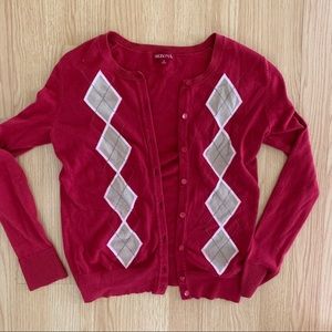Merona Red Argyle Cardigan Sweater Y2K